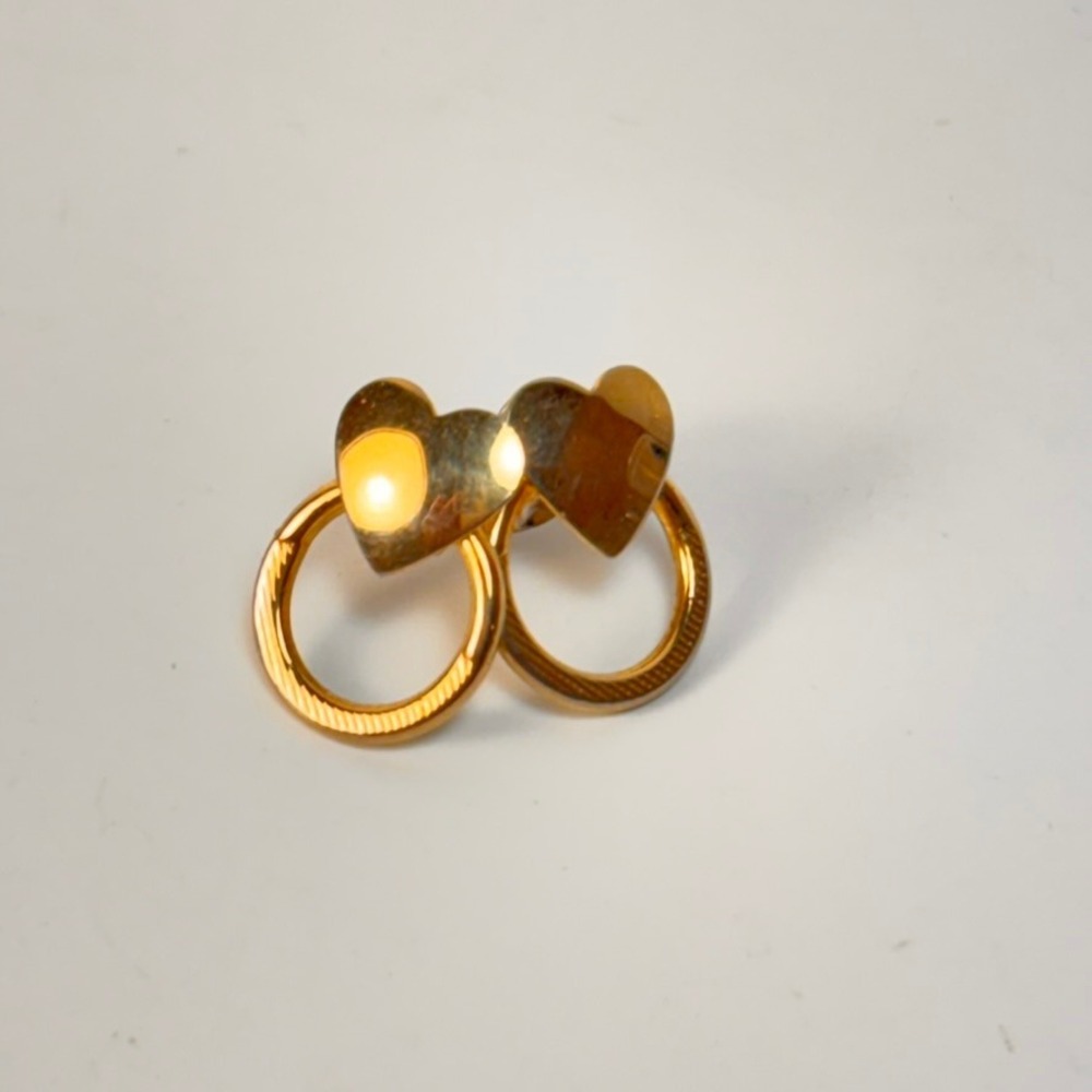 Heart Hoop Earrings Gold Tone Studs Minimalist 90s Boho Statement Jewelry Tiny